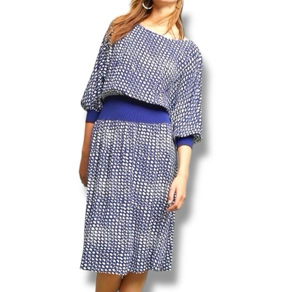 Anthropologie Maeve Size M Gemma Blue White Geometric Dolman Sleeve Dress